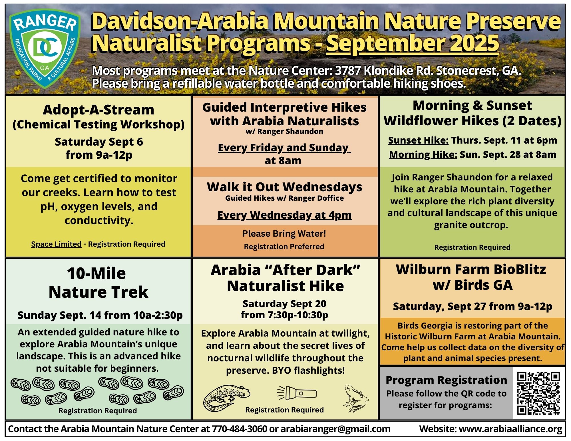 Arabia Mountain September Program Calendar