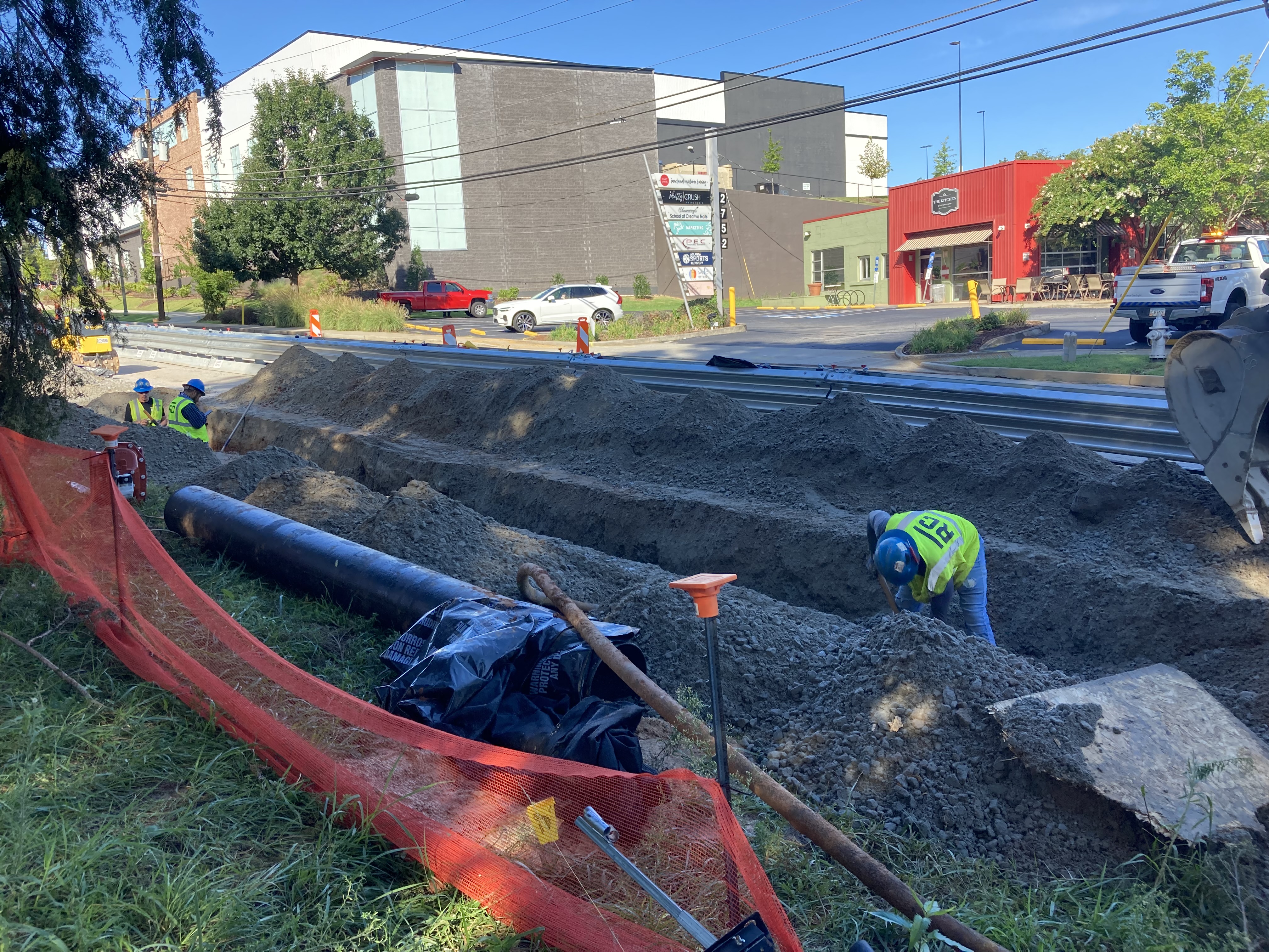 Cast iron pipe awaiting installation on East Ponce de Leon