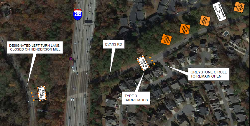 Road Closure: vans Road, between Henderson Mill Road and Greystone Circle Road Closure: vans Road, between Henderson Mill Road and Greystone Circle