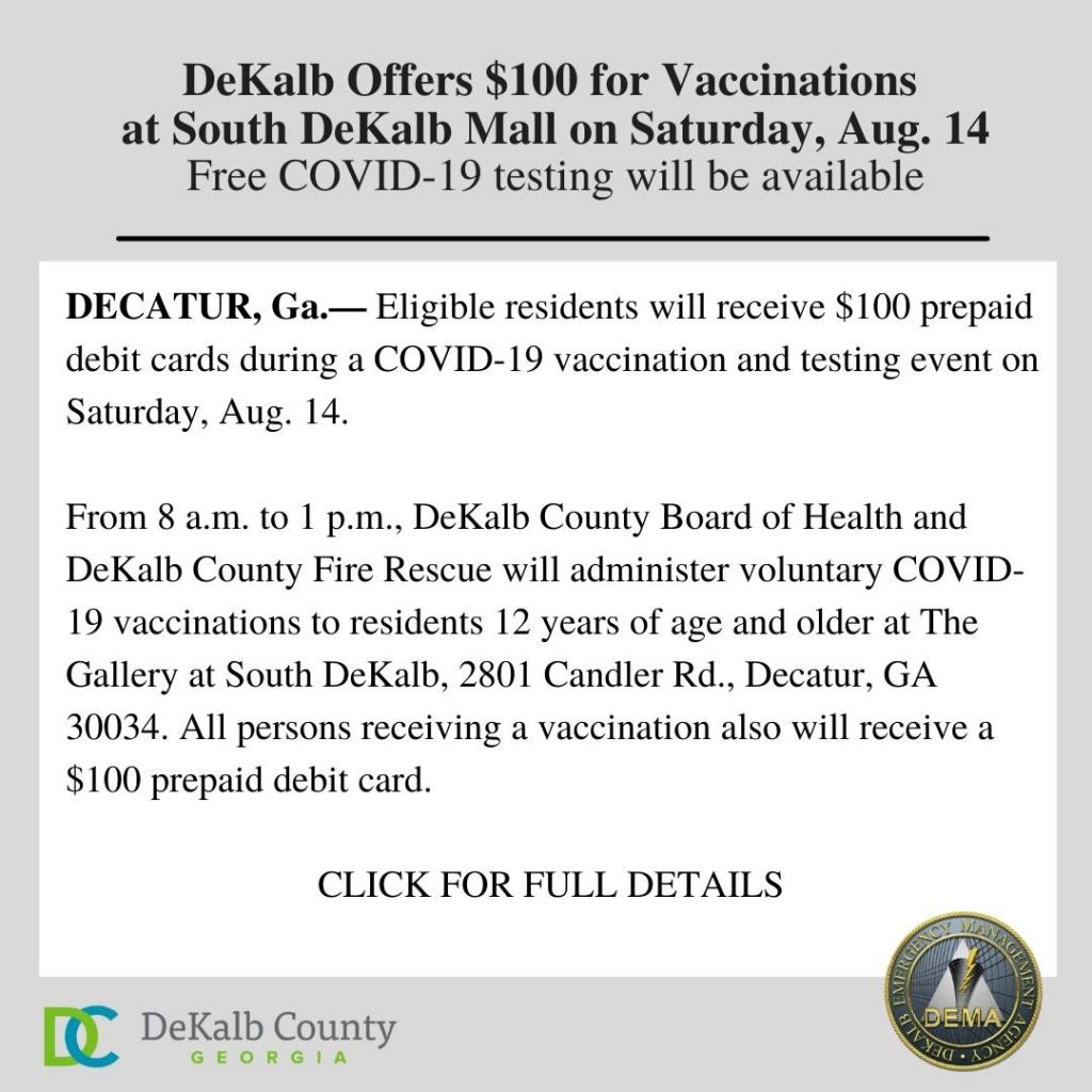 DeKalb Offers $100 for Vaccinations